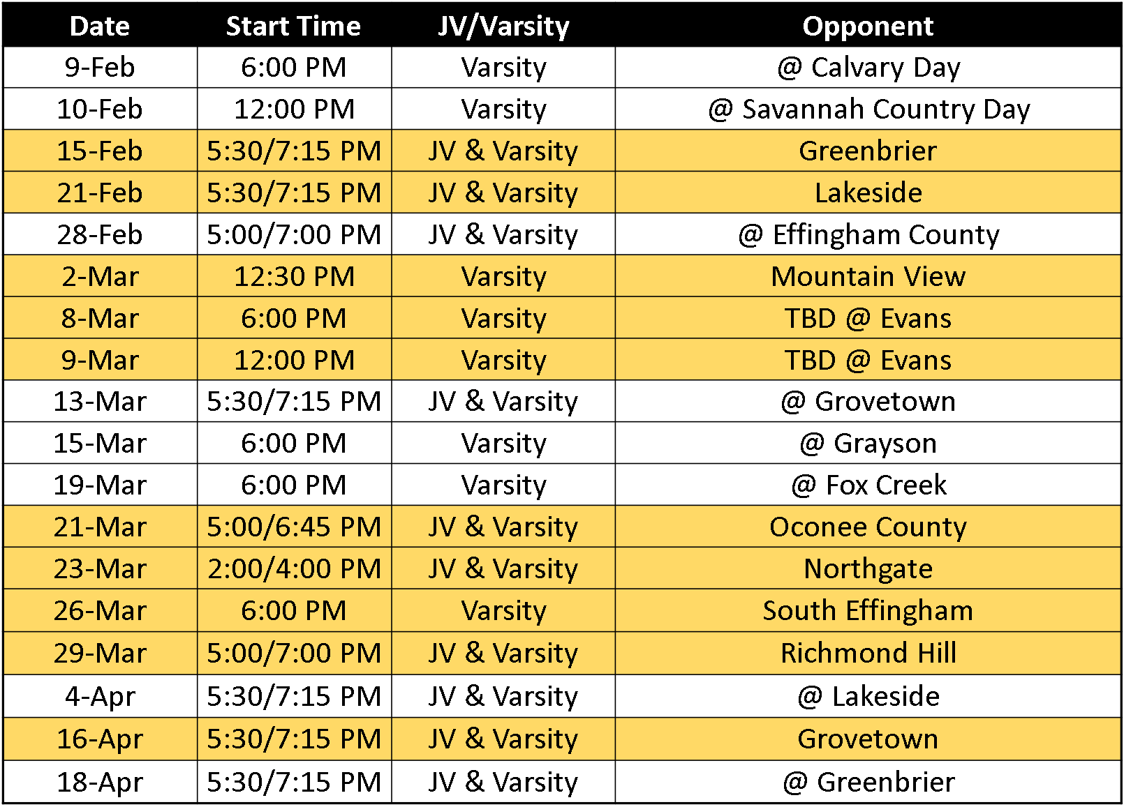 EHS 2024 Boys Schedule