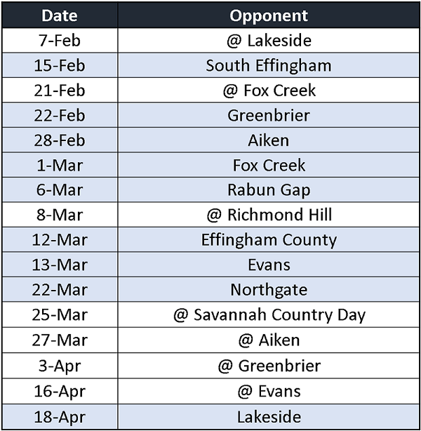 GT Boys 2024 Schedule