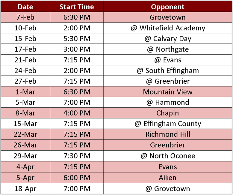 LHS Boys 2024 Schedule